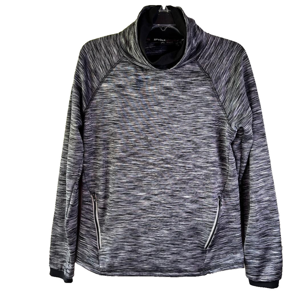 Spyder Active Womens Sz L Long Sleeve Grey & Black Cowl Neck Shirt Fleece lined